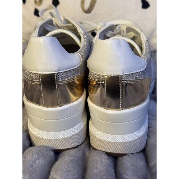 MK michael kors mabel glitter chain mesh trainers,sneakers,shoe gold metallic 10 - Picture 8 of 11